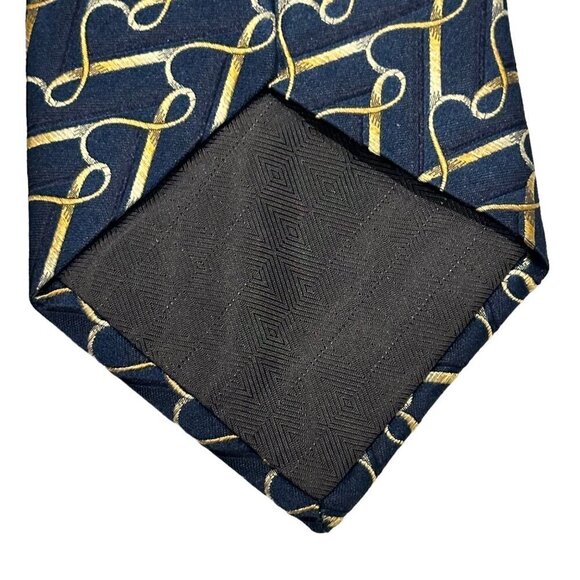 Piattelli Silk Necktie Tie 4 Inches Mens Classic Geometric Blue Gold Office USA - Picture 8 of 12